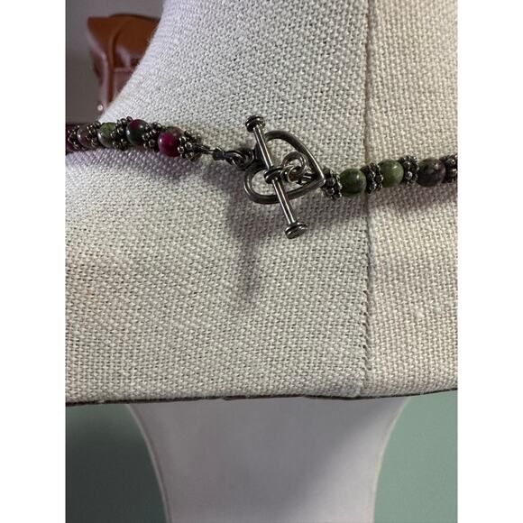 Artisan Natural Stone Beaded Necklace: Ruby in Zoisite & Heart Toggle - Picture 3 of 6